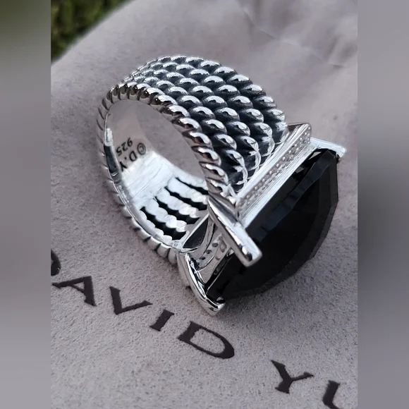 David Yurman Sterling Silver Wheaton 14x20mm Black Onyx & Diamond Ring - Picture 2 of 16